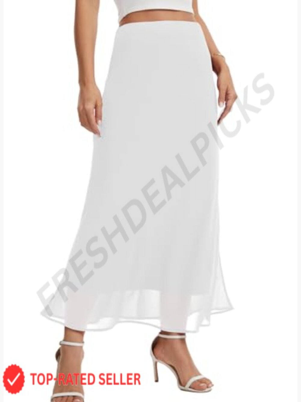 Chiffon Maxi Skirt High Elastic Waist A-Line Flowy Midi with Lining Business - Picture 2 of 7